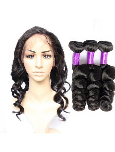 8A Premium 360 Frontal with 2 Bundles Indian Hair Loose Wave