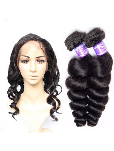 8A Premium 360 Frontal with 3 Bundles Indian Hair Loose Wave