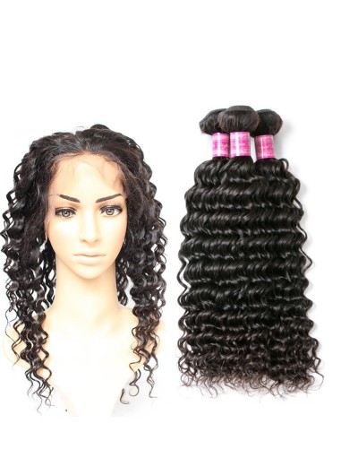 7A 360 Frontal with 3 Bundles Brazilian Hair Curly