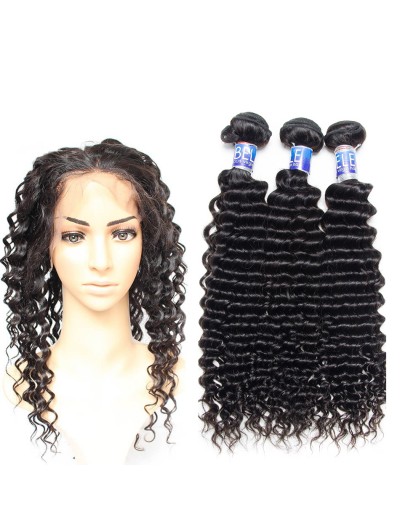 7A 360 Frontal with 3 Bundles Peruvian Hair Curly