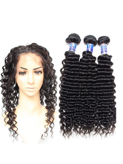 7A 360 Frontal with 3 Bundles Malaysian Hair Curly