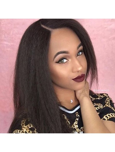 Straight Yaki Lace Front Human Hair Wigs