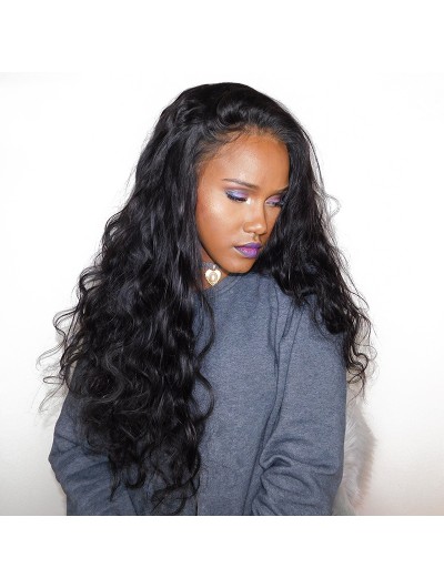 Lace Front Human Hair Wigs Body Wave Brazilian Remy Hair Natural Black