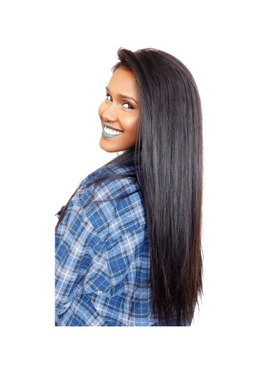 Black Medium 150% Density Lace Front Human Hair Wigs Straight