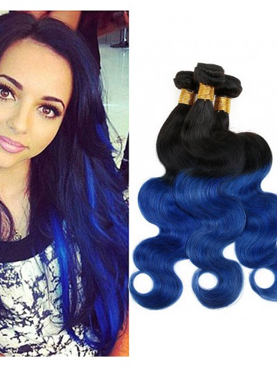 Brazilian Real Virgin Human Hair Three Bundles Body Wave Hair Weft 1B Blue Ombre Human Hair