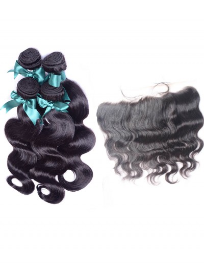 6A 3 Bundles with Frontal Deal Indian Hair Body Wave