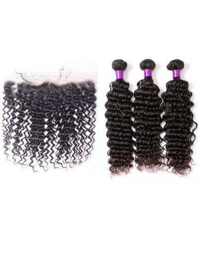 7A 3 Bundles with Frontal Deal Peruvian Hair Curly