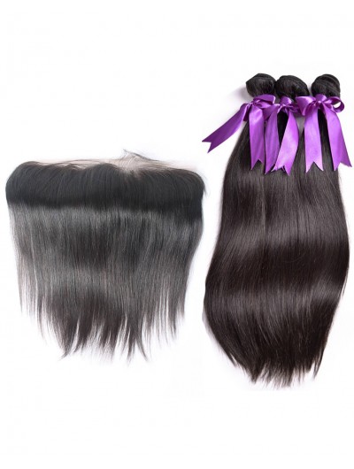 7A 3 Bundles with Frontal Deal Brazilian Hair Straight