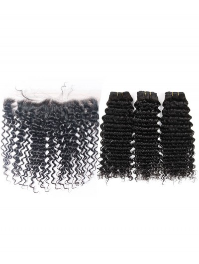 6A 4 Bundles with Frontal Deal Peruvian Hair Deep Wave