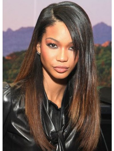 Lace Front Long Synthetic Hair Straight Brown Wig Without Bangs