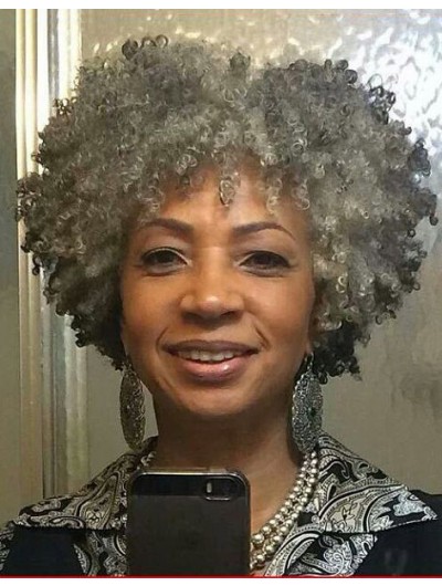 Capless Short Synthetic Hair Curly Grey Wig With Bangs