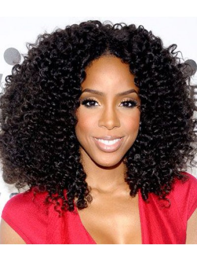 Lace Front Shoulder Length Synthetic Hair Curly Black Wig Without Bangs
