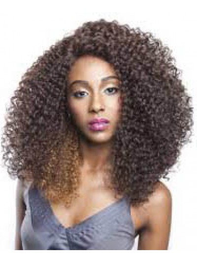 Lace Front Long Synthetic Hair Curly Brown Wig Without Bangs