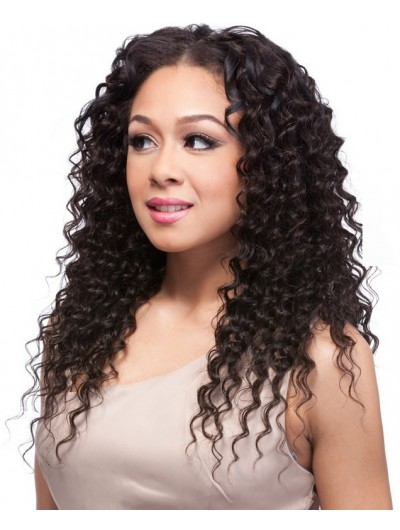 Lace Front Long Synthetic Hair Curly Black Wig Without Bangs
