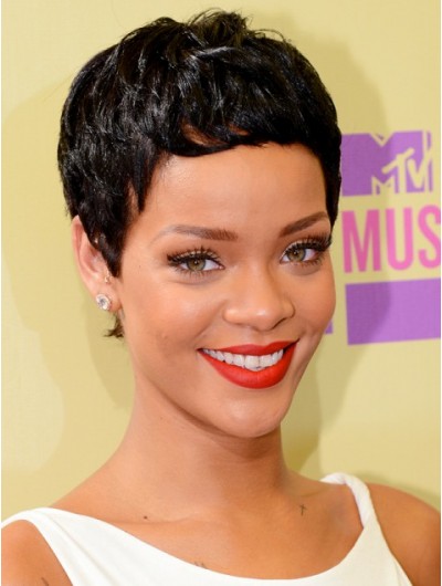 Rihanna Capless Short Synthetic Black Boycuts Wig