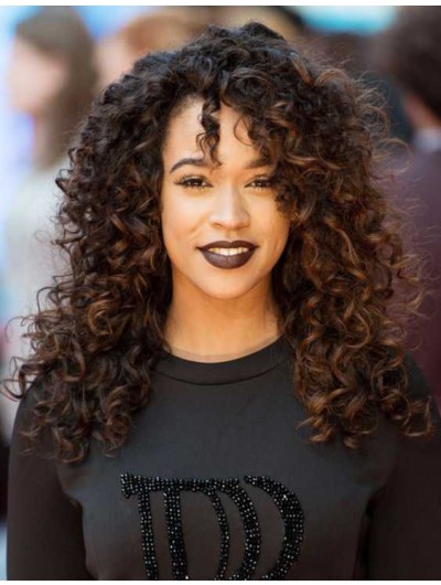 Capless Long Synthetic Hair Curly Brown Wig With Bangs