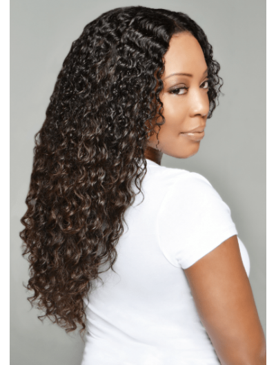 Lace Front Long Synthetic Hair Curly Brown Wig Without Bangs