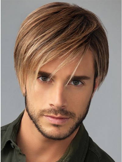 Capless Short Remy Human Hair Straight Wig For Man