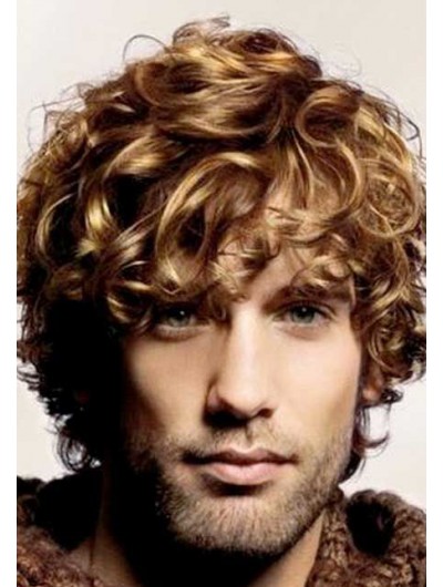 Mens Capless Short Synthetic Hair Curly Wig