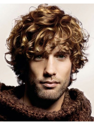 Capless Short Synthetic Hair Curly Mens Wig