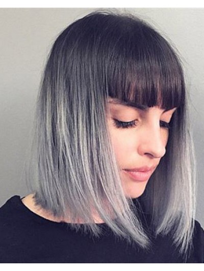 Short Straight Ombre Bob Hair Wig With Blunt Bangs