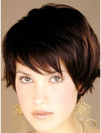Straight Capless Cropped Remy Human Hair With Bangs Auburn Wig
