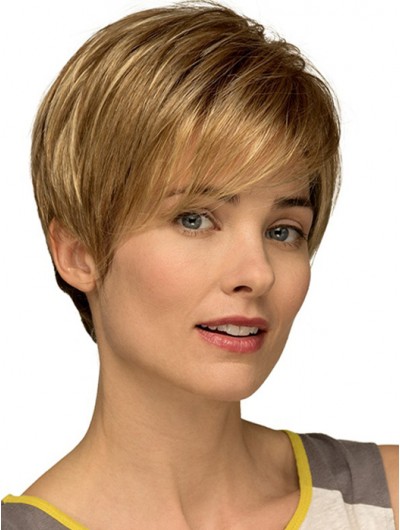 Straight Capless Cropped Synthetic Hair With Bangs Blonde Wig