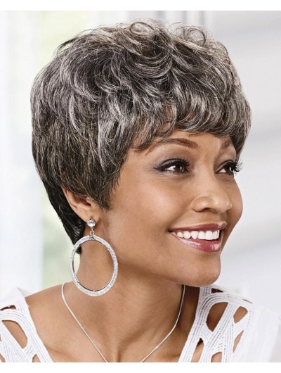 Wavy Capless Short Synthetic Hair Afro Grey Wig