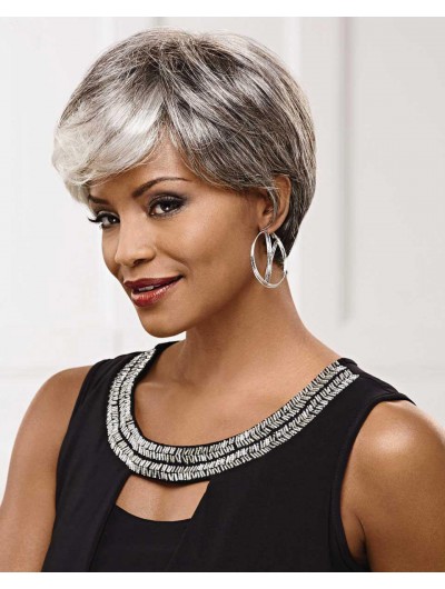 Straight Capless Short Synthetic Hair Afro Grey Wig