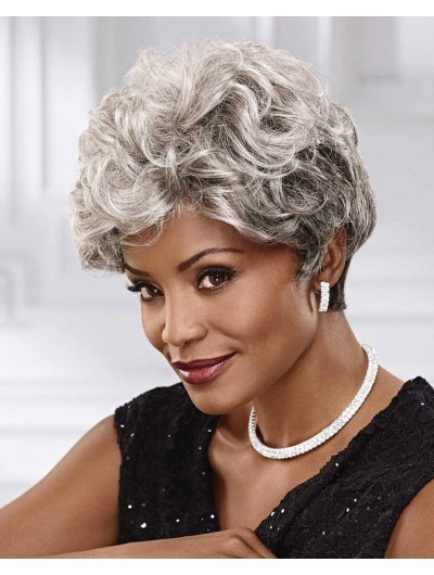 Straight Capless Short Synthetic Hair Afro Grey Wig