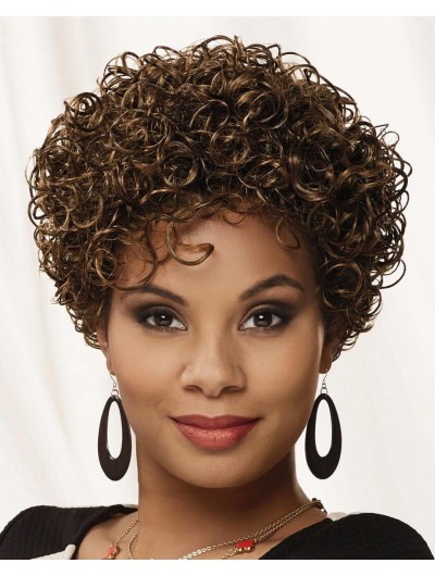 Curly Capless Short Synthetic Hair Afro Brown Wig