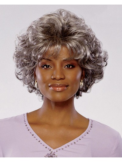 Curly Capless Short Synthetic Hair Afro Grey Wig