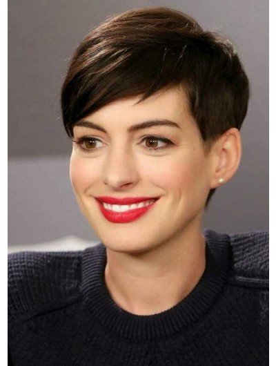 Straight Capless Short Remy Human Hair With Bangs Black Wig
