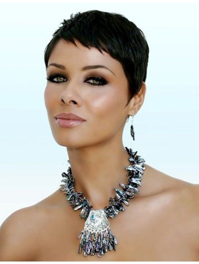 Straight Capless Short Remy Human Hair Afro Black Wig