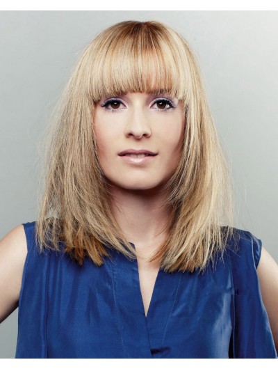 Capless Medium Synthetic Hair Straight Blonde Wig With Bangs