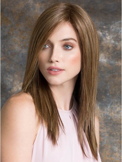 Lace Front Long Remy Human Hair Straight Brown Wig Without Bangs