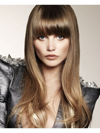 Capless Long Synthetic Hair Straight Brown Wig With Bangs