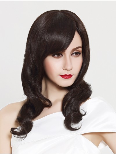 Capless Long Synthetic Hair Wavy Brown Wig With Bangs