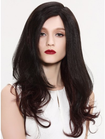 Lace Front Long Synthetic Hair Wavy Black Wig Without Bangs