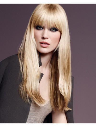Capless Long Synthetic Hair Straight Blonde Wig With Bangs