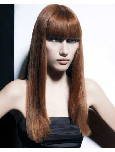 Capless Long Synthetic Hair Straight Auburn Wig With Bangs
