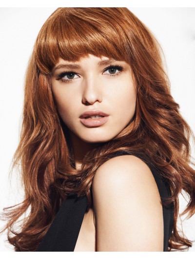 Capless Long Synthetic Hair Wavy Auburn Wig With Bangs