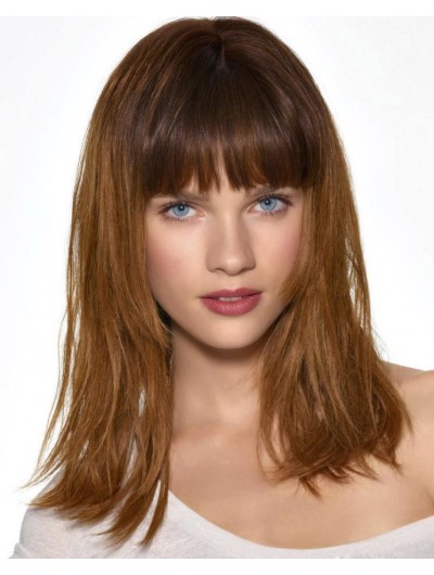 Capless Long Synthetic Hair Straight Brown Wig With Bangs