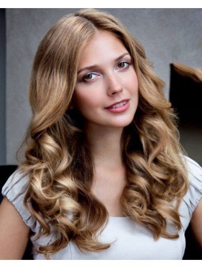 Lace Front Long Synthetic Hair Wavy Blonde Wig Without Bangs