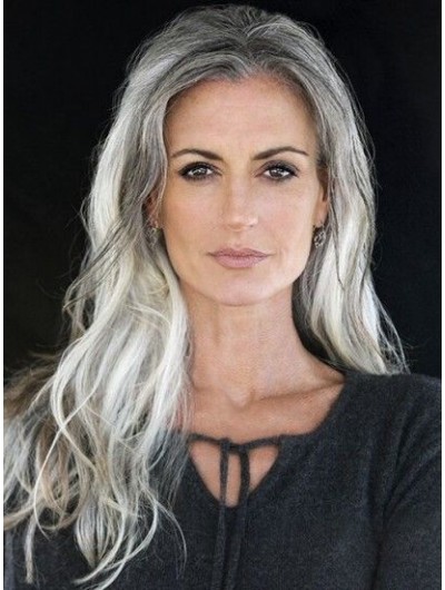 Full Lace Long Wavy Grey Wig Without Bangs