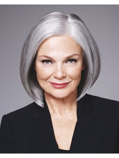 Lace Front Bobs Synthetic Hair Straight Grey Wig