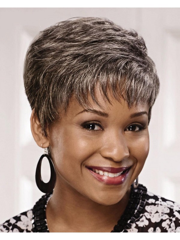Straight Capless Short Synthetic Hair Afro Grey Wig, Short Wigs For Women