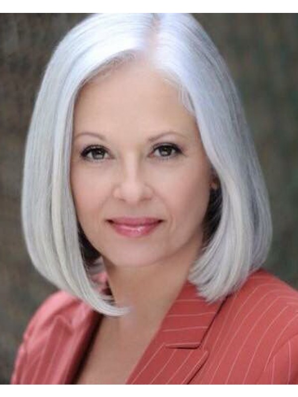 Lace Front Bobs Synthetic Hair Straight Grey Wig, Wigs For Older Women
